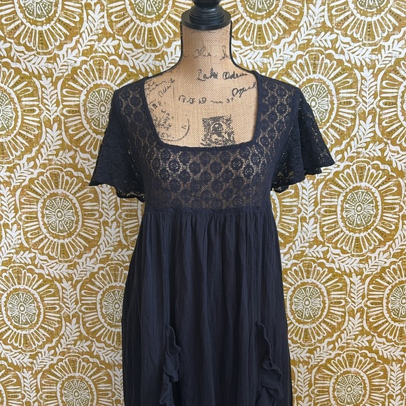 NWOT Free People Bring The Romance Black Lace Ruffle Babydoll Midi Dress size XS - Picture 6 of 12
